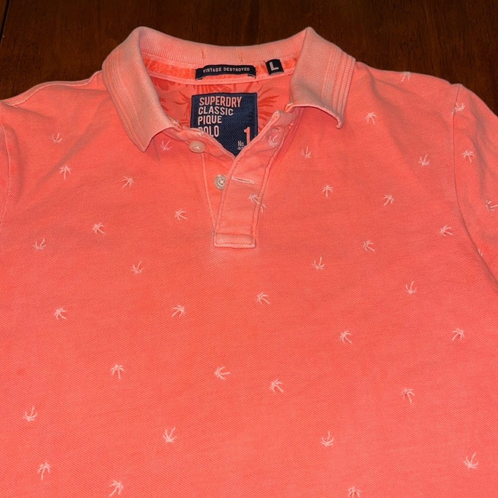 Superdry Orange Pique Polo Shirt with Palm Pattern